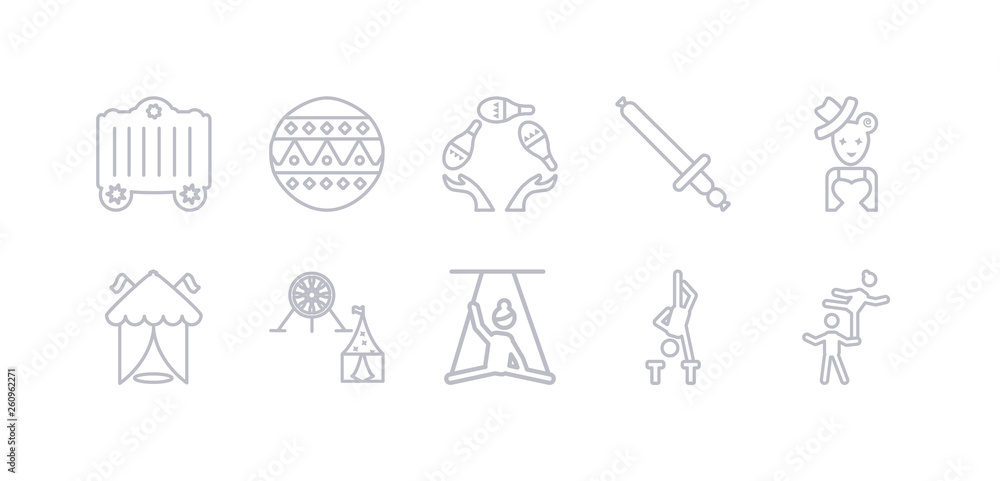 simple gray 10 vector icons set such as acrobat, acrobatics, aerialist, amusement park, arena, assistant, balloon sword. editable vector icon pack simple gray 10 vector icons set such as acrobat, acrobatics, aerialist, amusement park, arena, assistant, balloon sword. editable vector icon pack