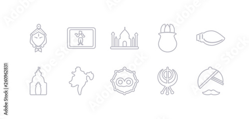 simple gray 10 vector icons set such as turban, sikhism, telugu language, assam, odisha, biju janata dal, ugadi. editable vector icon pack