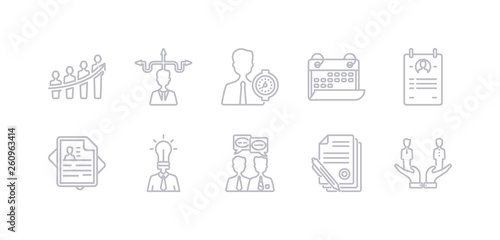 simple gray 10 vector icons set such as compare  contract  conversation  creativity  curriculum  curriculum vitae  date. editable vector icon pack