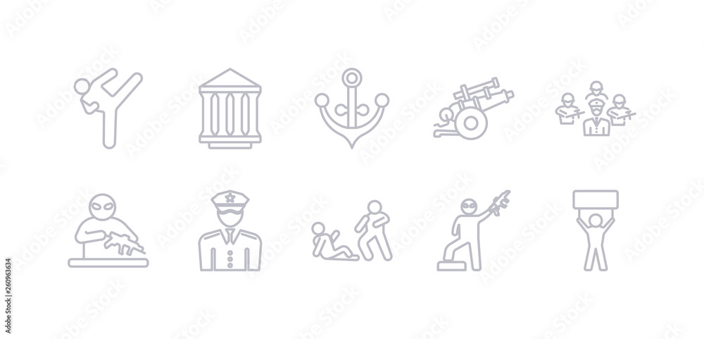 simple gray 10 vector icons set such as revolt, rebellion, assault, officer, guerrilla, brigade, artillery. editable vector icon pack simple gray 10 vector icons set such as revolt, rebellion, assault, officer, guerrilla, brigade, artillery. editable vector icon pack