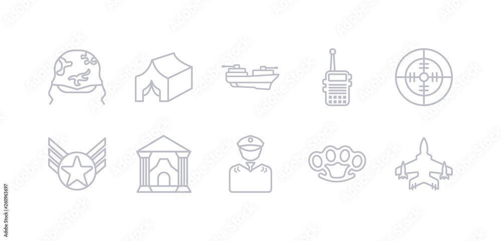 simple gray 10 vector icons set such as jet, knuckle, lieutenant, militar antique building, militar in, militar radar, radio. editable vector icon pack simple gray 10 vector icons set such as jet, knuckle, lieutenant, militar antique building, militar in, militar radar, radio. editable vector icon pack