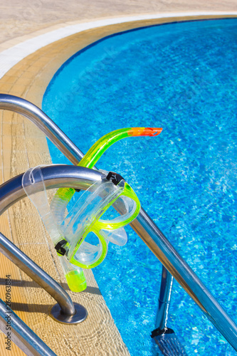 Mask and snorkel for diving near the pool