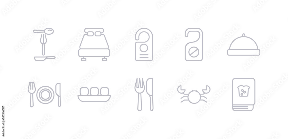 simple gray 10 vector icons set such as cookbook, crab, cutlery, dim sum, dinner, dish, do not disturb. editable vector icon pack simple gray 10 vector icons set such as cookbook, crab, cutlery, dim sum, dinner, dish, do not disturb. editable vector icon pack