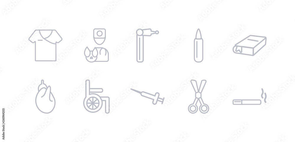 simple gray 10 vector icons set such as smoking, surgery, syringe, wheelchair, antibiotics, medical book, ampoule. editable vector icon pack simple gray 10 vector icons set such as smoking, surgery, syringe, wheelchair, antibiotics, medical book, ampoule. editable vector icon pack