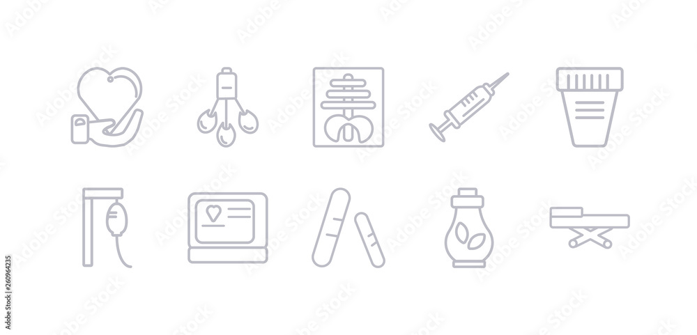 simple gray 10 vector icons set such as stretcher, syrup, tablets, tonometer, transfusion, urine, vaccine. editable vector icon pack simple gray 10 vector icons set such as stretcher, syrup, tablets, tonometer, transfusion, urine, vaccine. editable vector icon pack