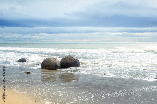 boulders at the beach of Moeraki New Zealand