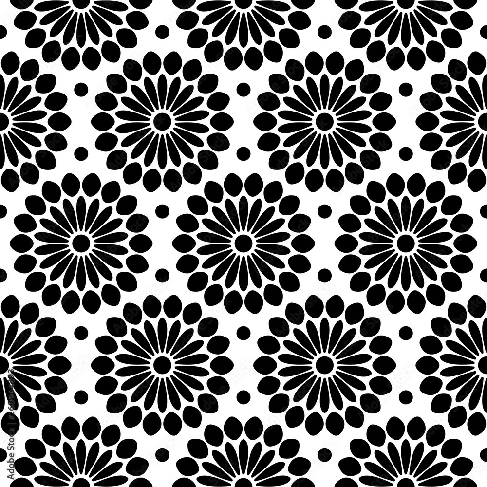 Endlosmuster Abstrakte Blumen Schwarz/Weiß Endlosmuster Abstrakte Blumen Schwarz/Weiß