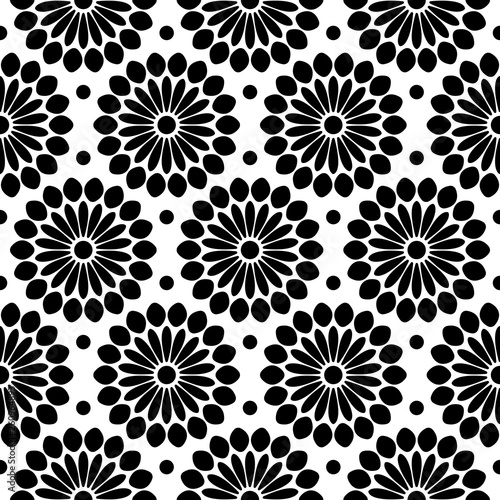Endlosmuster Abstrakte Blumen Schwarz/Weiß