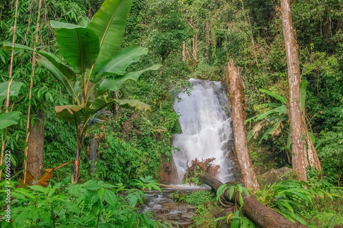 Siriphum Waterfall, beautiful waterfall flowing around with green forest background, Doi Inthanon National Park, Chiang Mai, northern of Thailand. photo