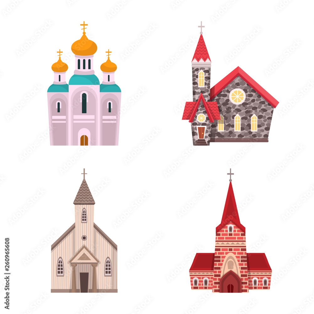 Vector design of religion and building symbol. Set of religion and faith stock symbol for web.