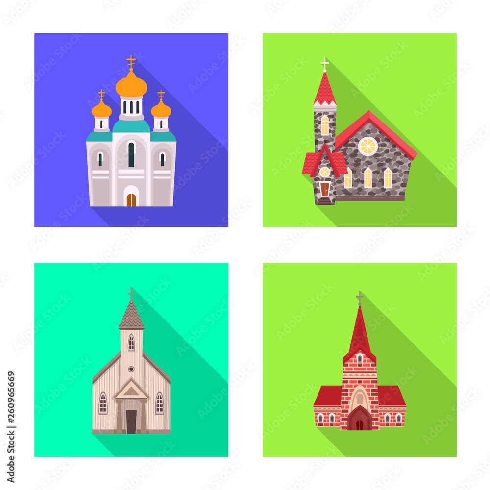 Vector illustration of cult and temple sign. Set of cult and parish vector icon for stock.