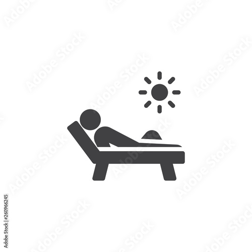 Man sunbathing vector icon. filled flat sign for mobile concept and web design. Man relaxing on a chaise longue glyph icon. Solarium symbol, logo illustration. Pixel perfect vector graphics