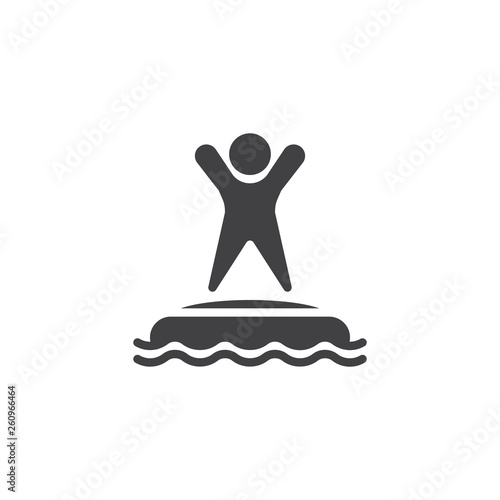 Man in water park trampoline vector icon. filled flat sign for mobile concept and web design. Summer aquapark trampoline glyph icon. Symbol, logo illustration. Pixel perfect vector graphics