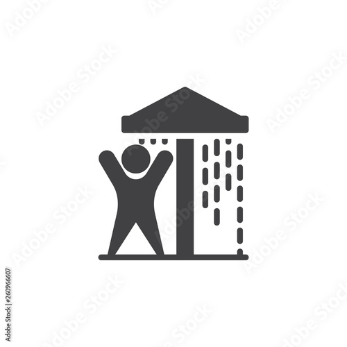 Water park shower vector icon. filled flat sign for mobile concept and web design. Man enjoy aquapark shower glyph icon. Symbol, logo illustration. Pixel perfect vector graphics