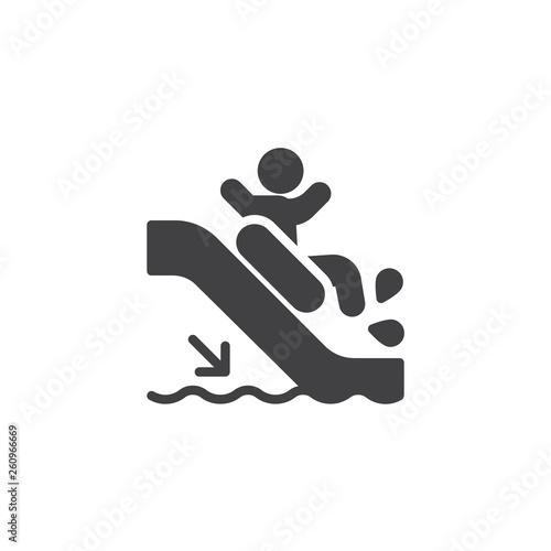 Man slide down on water slide vector icon. filled flat sign for mobile concept and web design. Aquapark water slide glyph icon. Symbol, logo illustration. Pixel perfect vector graphics