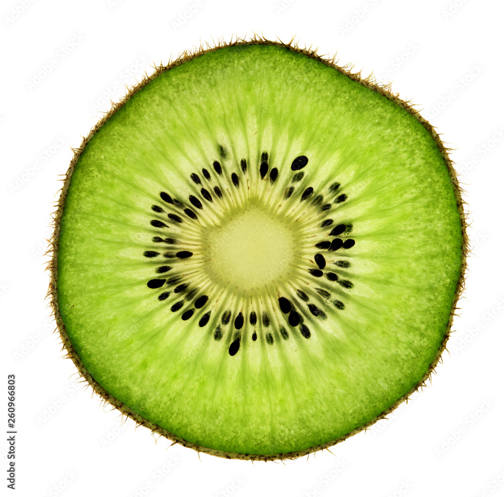 Slice of kiwi fruit isolated on white background. Close up. Top view. High resolution product Slice of kiwi fruit isolated on white background. Close up. Top view. High resolution product