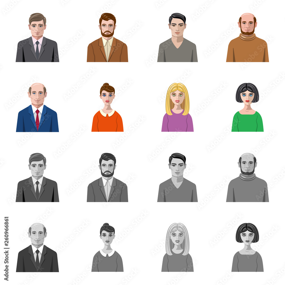 Vector design of hairstyle and profession logo. Collection of hairstyle and character vector icon for stock. Vector design of hairstyle and profession logo. Collection of hairstyle and character vector icon for stock.