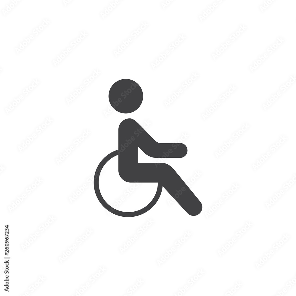 Disability, handicap vector icon. filled flat sign for mobile concept and web design. Wheelchair handicap glyph icon. Symbol, logo illustration. Pixel perfect vector graphics Disability, handicap vector icon. filled flat sign for mobile concept and web design. Wheelchair handicap glyph icon. Symbol, logo illustration. Pixel perfect vector graphics