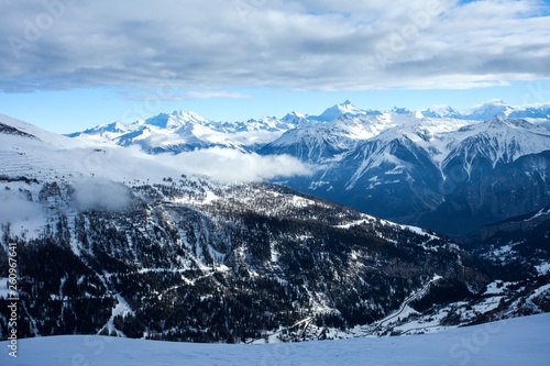 Wallpaper Mural Swiss Alps scenery. Winter mountains. Beautiful nature scenery in winter. Mountain covered by snow, glacier. Panoramatic view, Switzerland, holiday destination for sports and hiking, wallpaper Torontodigital.ca