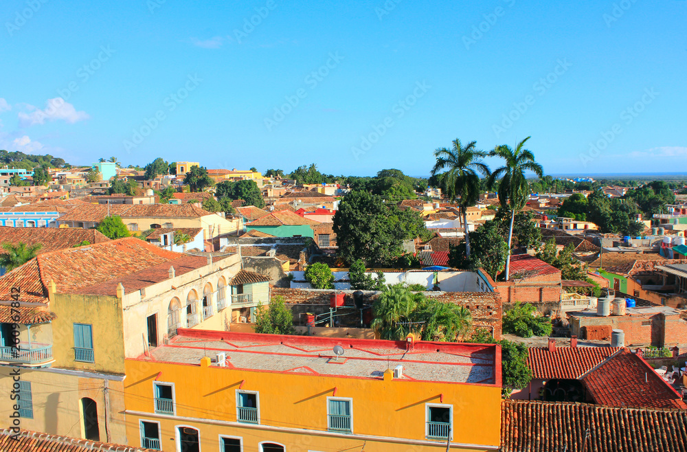 Live view of the tiled roofs of the city. Trinidad, Cuba.