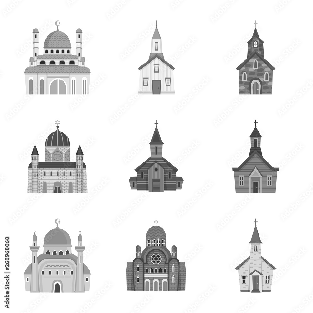 Isolated object of architecture and faith logo. Set of architecture and traditional vector icon for stock.