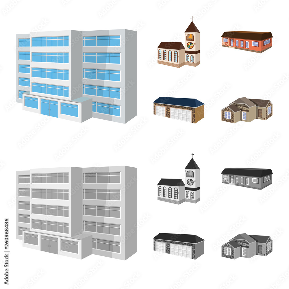 Vector illustration of facade and housing sign. Collection of facade and infrastructure stock symbol for web.