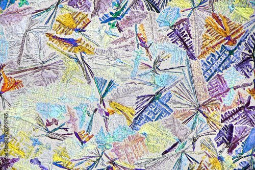 Crystals of acetaminophen photographed through microscope