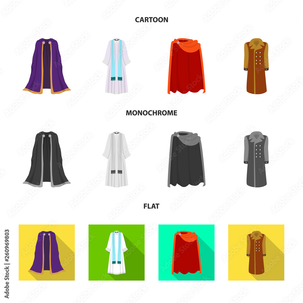 Vector illustration of material and clothing icon. Collection of material and garment stock vector illustration.