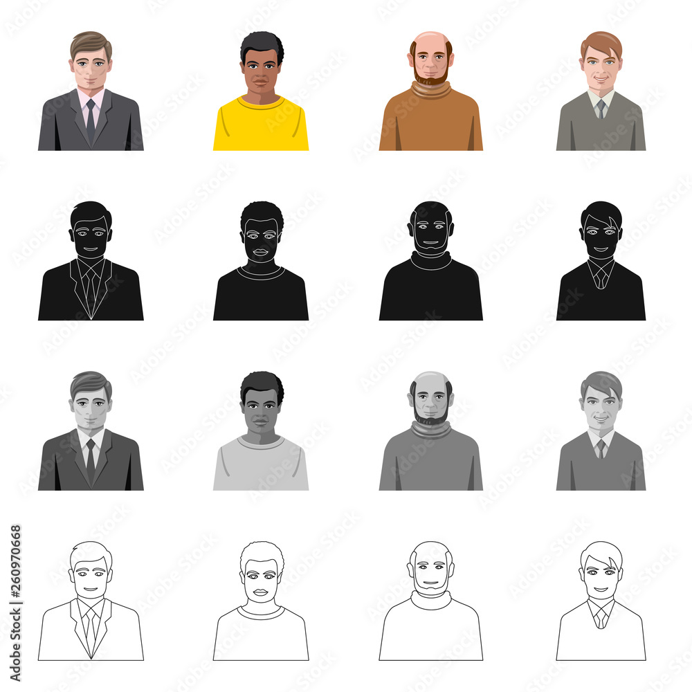 Vector design of hairstyle and profession icon. Collection of hairstyle and character stock vector illustration. Vector design of hairstyle and profession icon. Collection of hairstyle and character stock vector illustration.