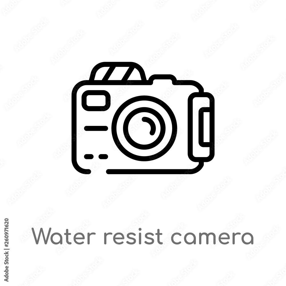 outline water resist camera vector icon. isolated black simple line element illustration from nautical concept. editable vector stroke water resist camera icon on white background outline water resist camera vector icon. isolated black simple line element illustration from nautical concept. editable vector stroke water resist camera icon on white background