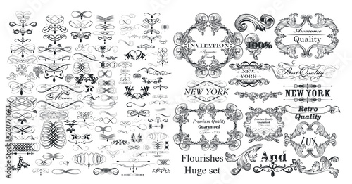 Big collection of vector flourishes and calligraphic elements in vintage style