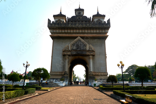 Patuxai Victory Monument Attractive Landmark of Vientiane City of Laos. photo