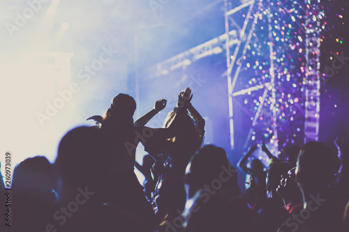 cheering crowd with raised hands at concert - music festival © Melinda Nagy