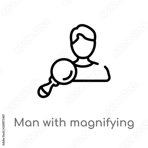 outline man with magnifying flass vector icon. isolated black simple line element illustration from other concept. editable vector stroke man with magnifying flass icon on white background photo