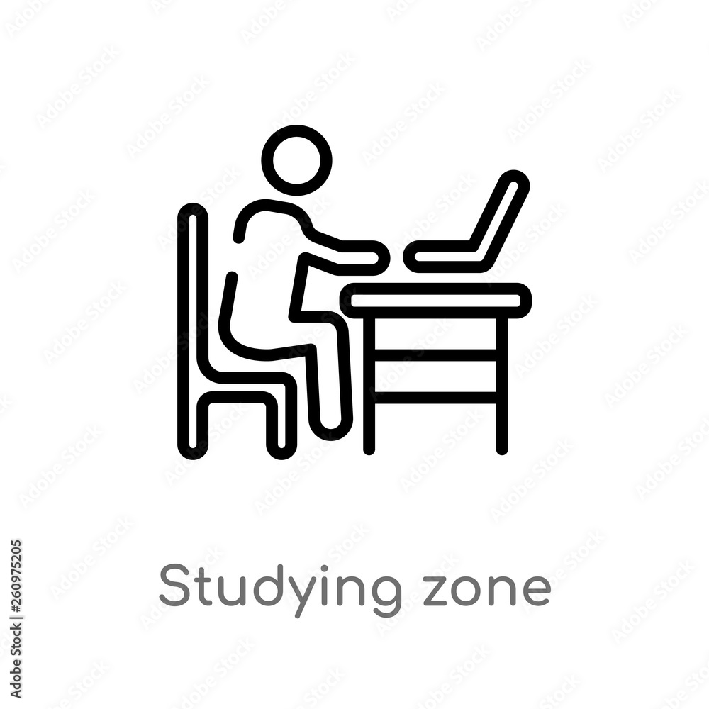 Fototapeta premium outline studying zone vector icon. isolated black simple line element illustration from other concept. editable vector stroke studying zone icon on white background