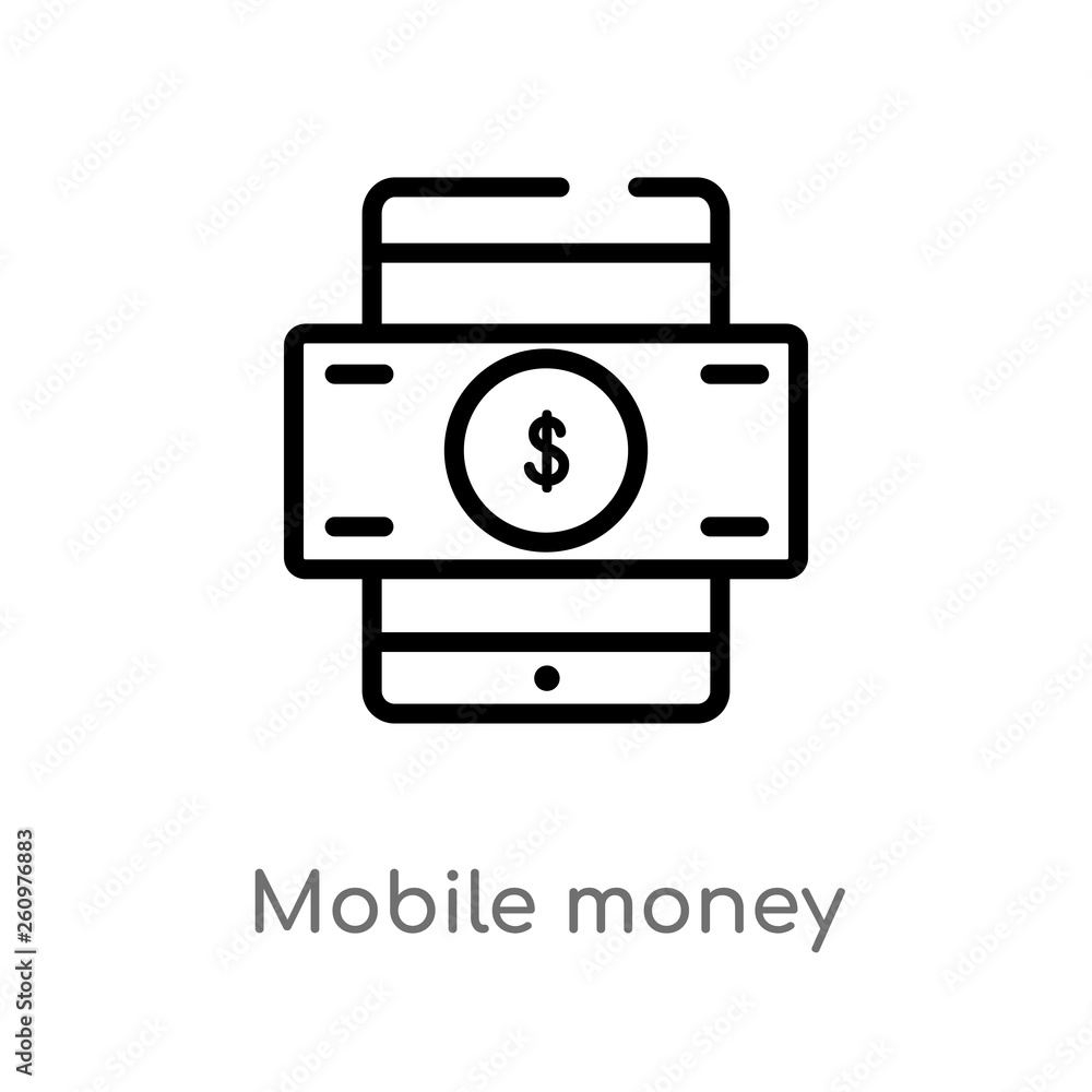 outline mobile money vector icon. isolated black simple line element illustration from payment concept. editable vector stroke mobile money icon on white background outline mobile money vector icon. isolated black simple line element illustration from payment concept. editable vector stroke mobile money icon on white background
