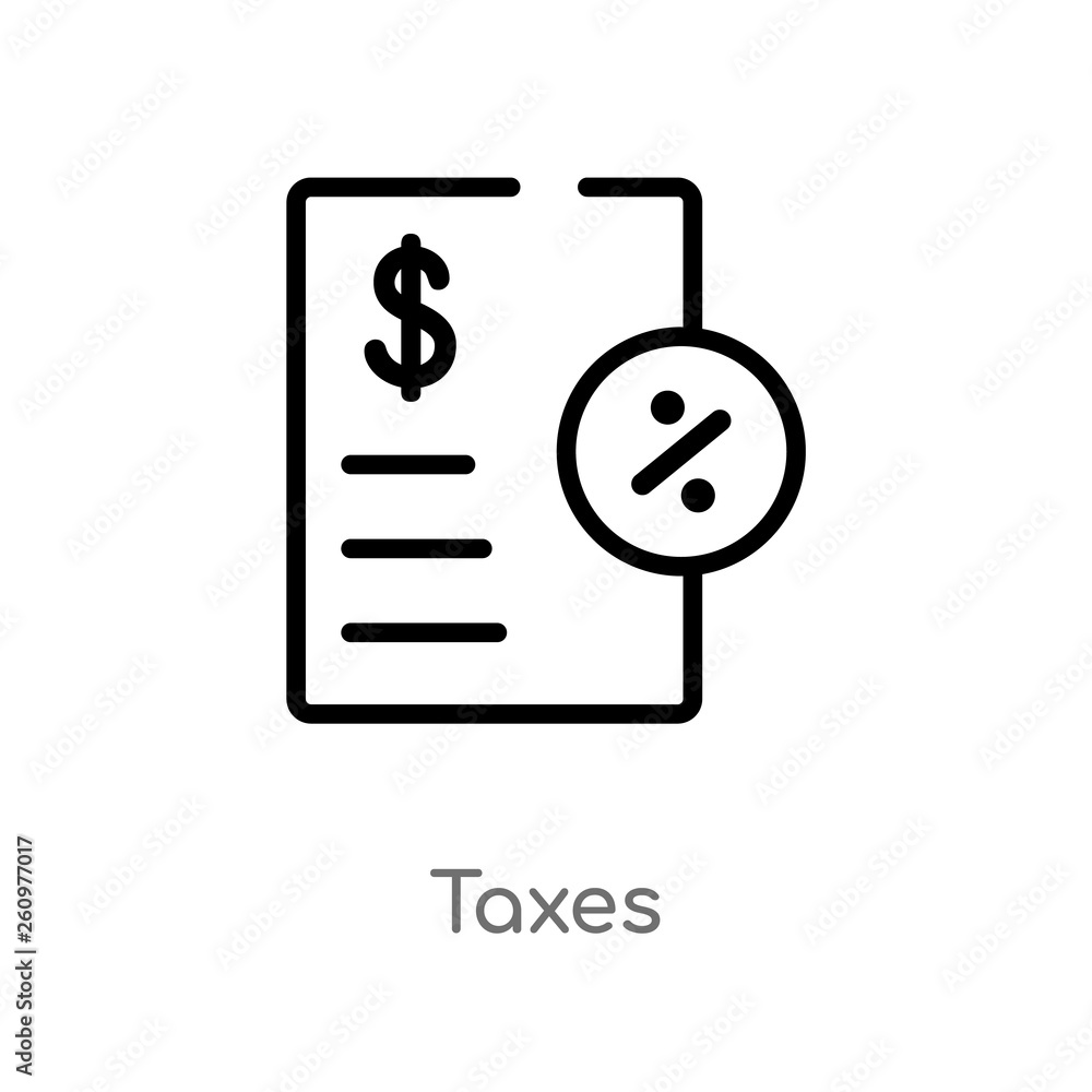 outline taxes vector icon. isolated black simple line element illustration from payment concept. editable vector stroke taxes icon on white background outline taxes vector icon. isolated black simple line element illustration from payment concept. editable vector stroke taxes icon on white background