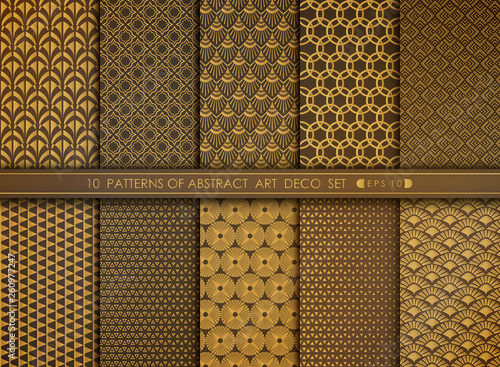 Abstract flower style antique of gold art deco pattern set. illustration vector eps 10