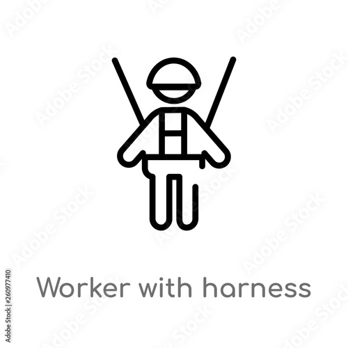 outline worker with harness vector icon. isolated black simple line element illustration from people concept. editable vector stroke worker with harness icon on white background