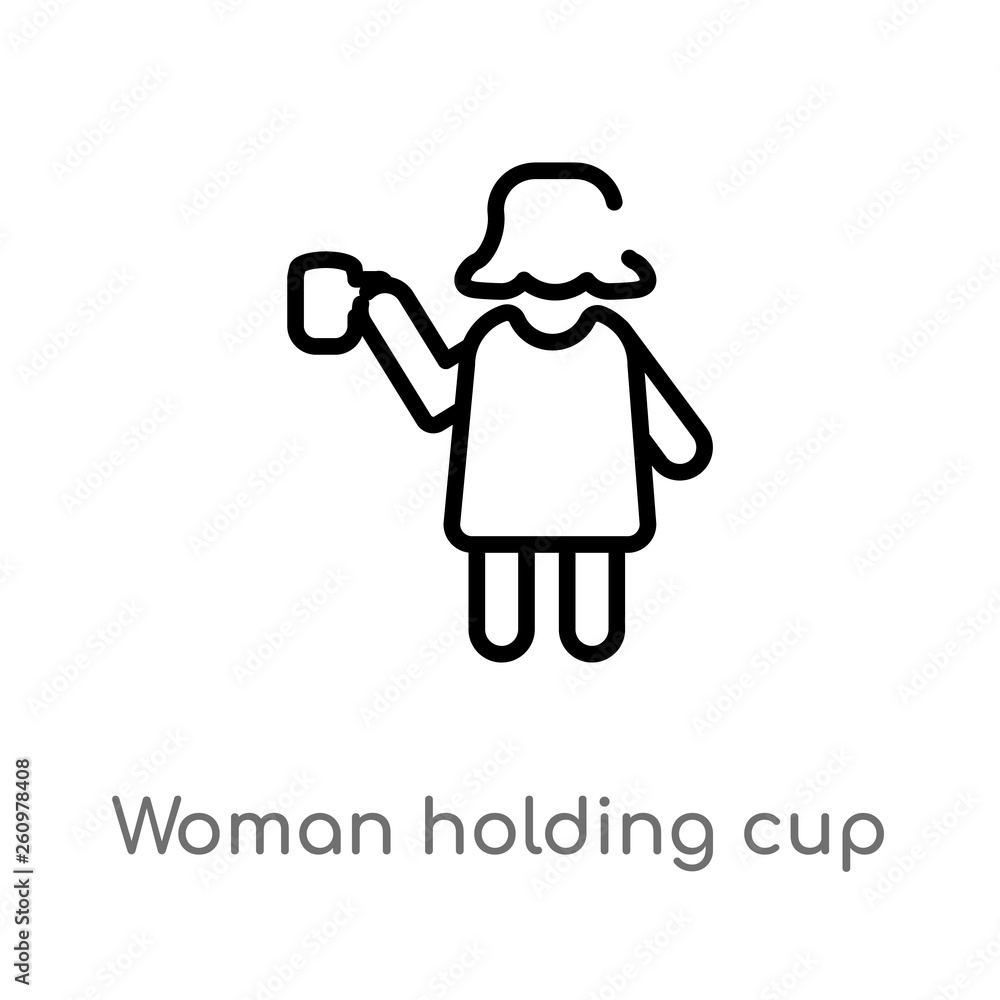 outline woman holding cup vector icon. isolated black simple line element illustration from people concept. editable vector stroke woman holding cup icon on white background