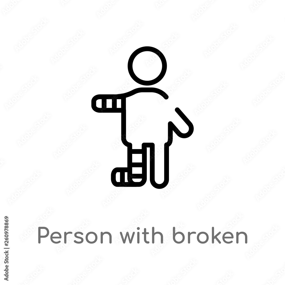 outline person with broken arm vector icon. isolated black simple line element illustration from people concept. editable vector stroke person with broken arm icon on white background outline person with broken arm vector icon. isolated black simple line element illustration from people concept. editable vector stroke person with broken arm icon on white background