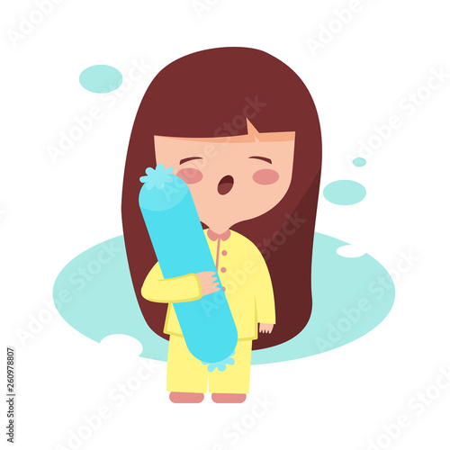 sleepy and yawning girl in pajamas fall asleep ready go to bed, exhausted woman take a nap