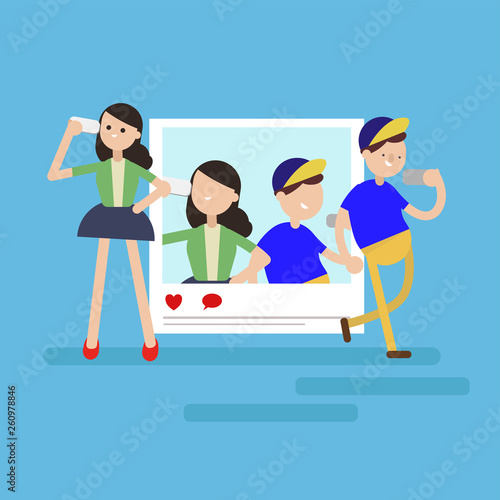 teen boy and girl using social media with smartphone gadget technology and social media interface