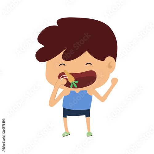 young child athlete standing eating carrot ready for sport health concept