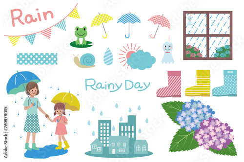 梅雨のイラストセット