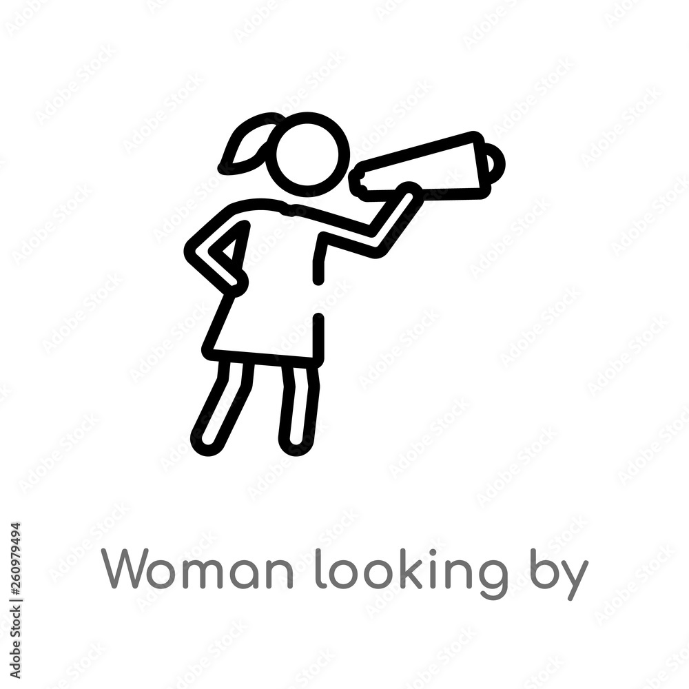 outline woman looking by a spyglass vector icon. isolated black simple line element illustration from people concept. editable vector stroke woman looking by a spyglass icon on white background outline woman looking by a spyglass vector icon. isolated black simple line element illustration from people concept. editable vector stroke woman looking by a spyglass icon on white background