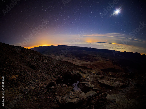 Beautiful night view with stars from the Altavista Refuge  Teide Volcano  Tenerife  Spain 