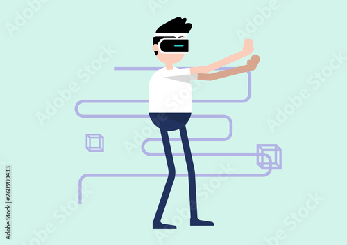 man wearing VR glass having virtual reality experience, technology concept