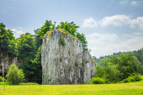 Rock formation Hrebenac near Sloupsko-sosuvska cave in the Moravian Karst cave system, Czech Republic, Europe. photo