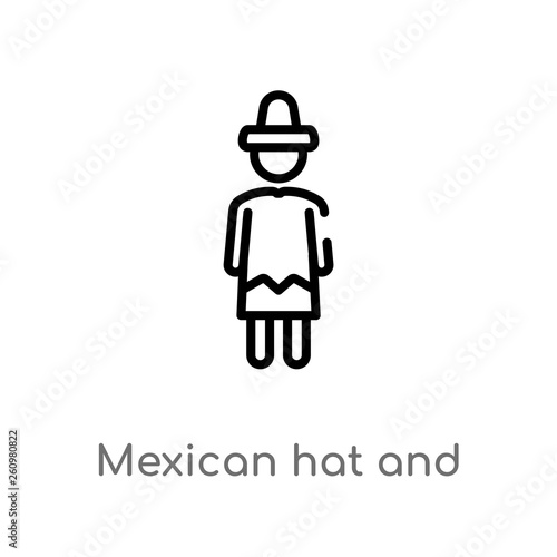 outline mexican hat and mustache vector icon. isolated black simple line element illustration from people concept. editable vector stroke mexican hat and mustache icon on white background